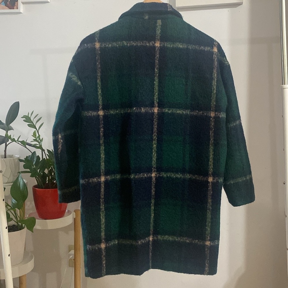 SOUP WOMEN’S Med S. Checkered Green Coat. 60% Polyester, 30% Wool, 10% Rayon,